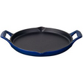 Round 12-In. Cast Iron Fry Pan with 2 Wedge Handles and Enamel Finish, Blue